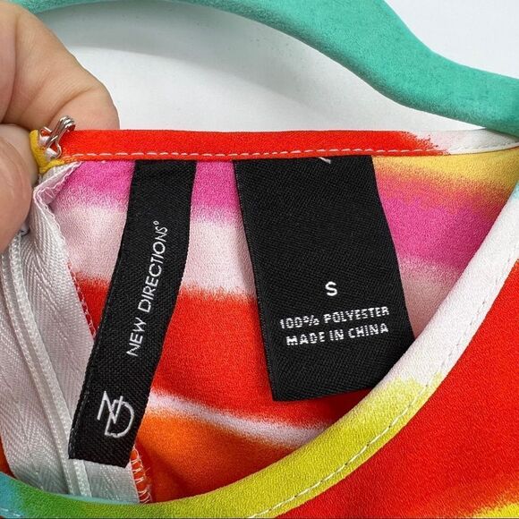 New Directions Striped Colorblock Pink Orange Back Slit Cape Sleeveless Tank Top - Picture 8 of 10